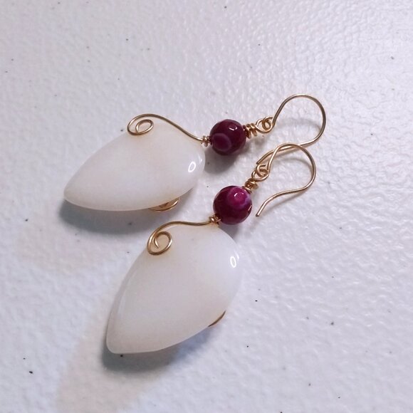 White & Raspberry Teardrop Earrings ~ OOAK Self-Love Gift, Feminine Bold & Sexy! - Picture 7 of 11
